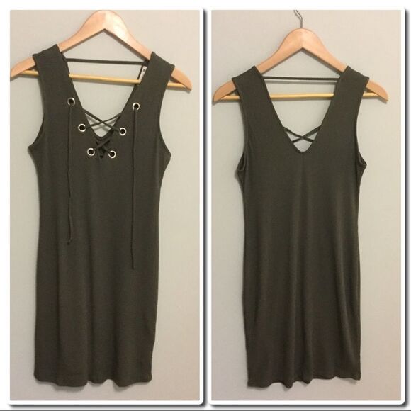 LACE up Mini Dress in Olive - Picture 3 of 7